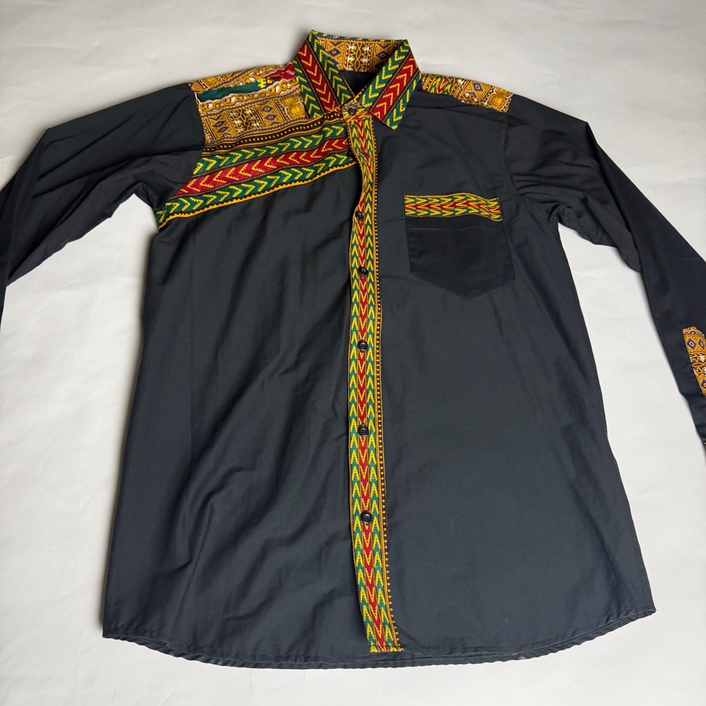Men's Black Multicolor Patterned Patchwork Shirt - image 3